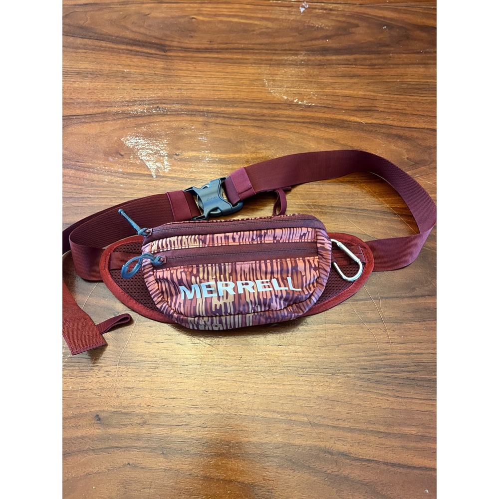 Merrell Waist Pack Burgundy Abstract Pattern Hiking Belt Bag Carabiner